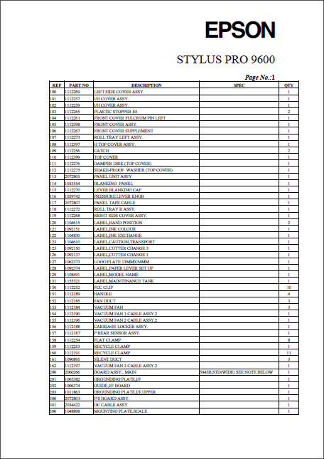 Epson Stylus Pro 9600 Parts Manual-1